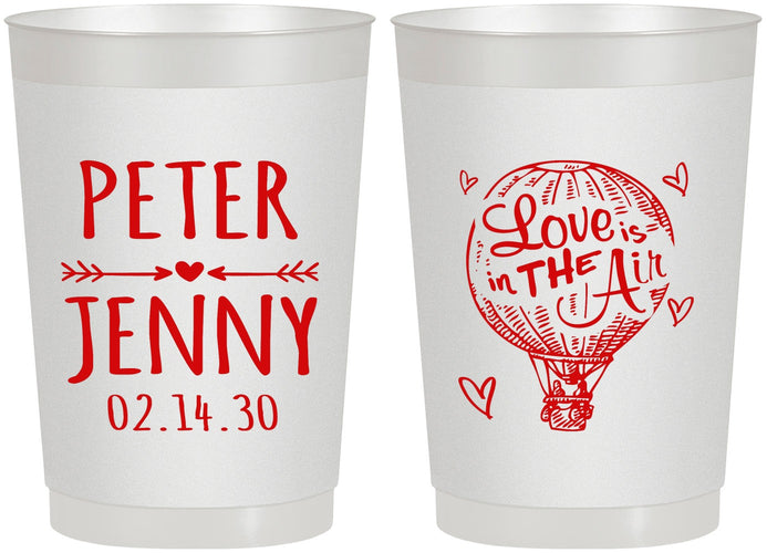 Personalized Wedding 22 oz Frosted Cups - Love In Air Hot Air Balloon | 210