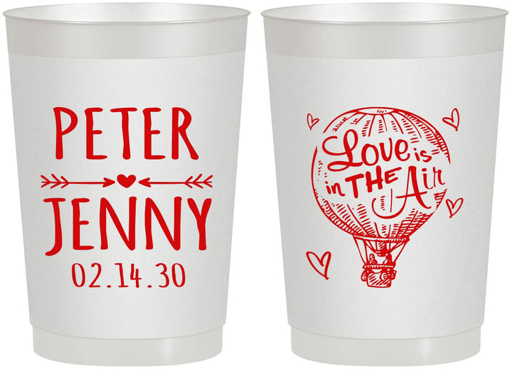 Personalized Wedding 22 oz Frosted Cups - Love In Air Hot Air Balloon | 210