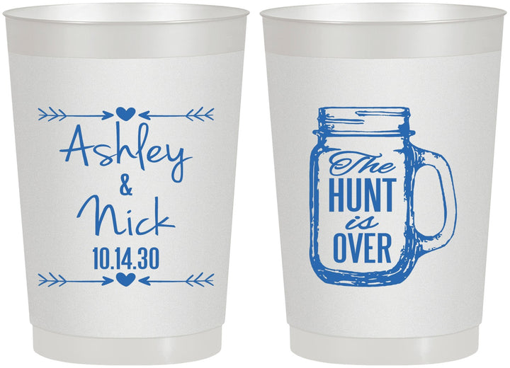 Personalized Wedding 22 oz Frosted Cups - The Hunt Is Over Mason Jar | 211