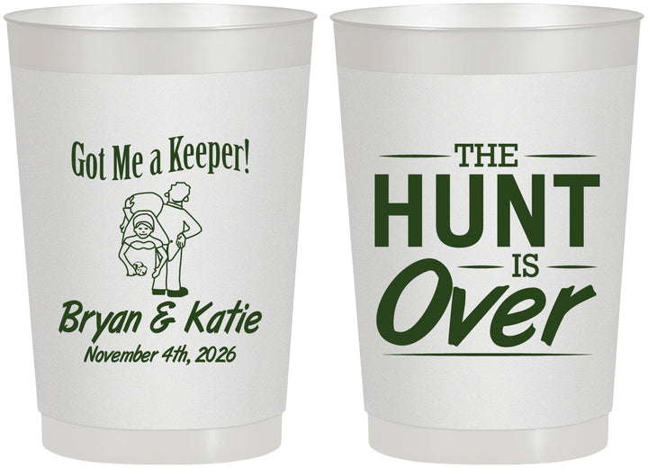 Personalized Wedding 22 oz Frosted Cups - The Hunt Is Over | 216