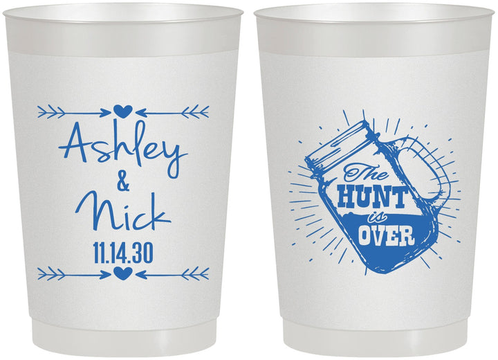 Personalized Wedding 22 oz Frosted Cups - The Hunt Is Over Mason Jar | 218