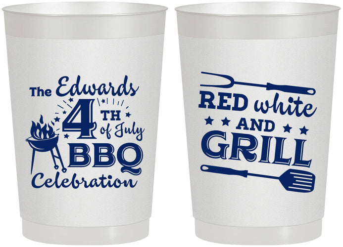 Personalized 4th Of July 22 oz Frosted Cups - Red White Grill | 220005