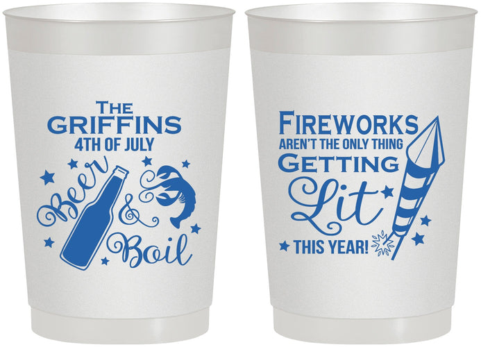 Personalized 4th Of July 22 oz Frosted Cups - Beach Red White Blue | 220019