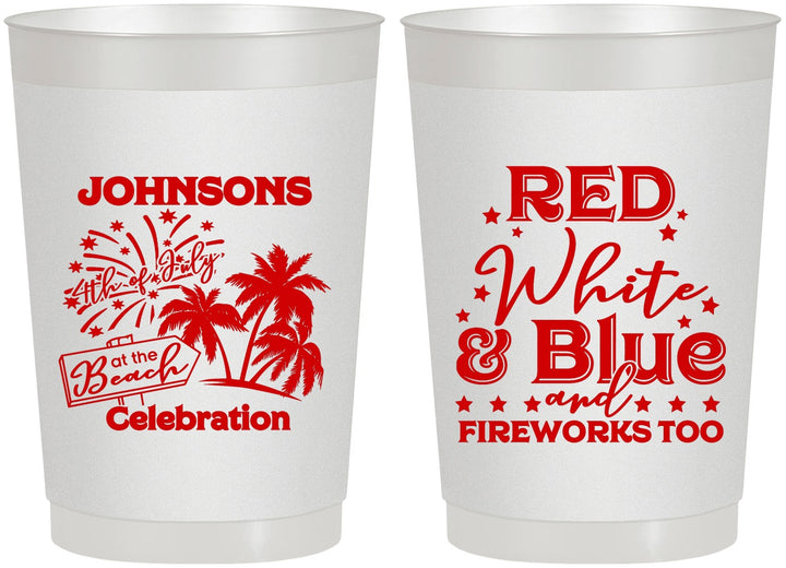Personalized 4th Of July 22 oz Frosted Cups - Beach Fireworks | 220022