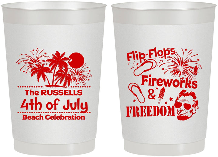 Personalized 4th Of July 22 oz Frosted Cups - Fireworks Beach | 220026
