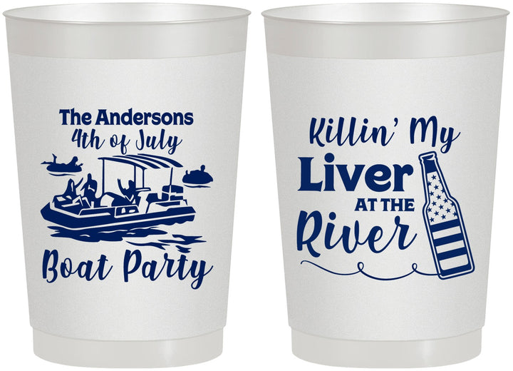 Personalized 4th Of July 22 oz Frosted Cups - Boat River | 220033