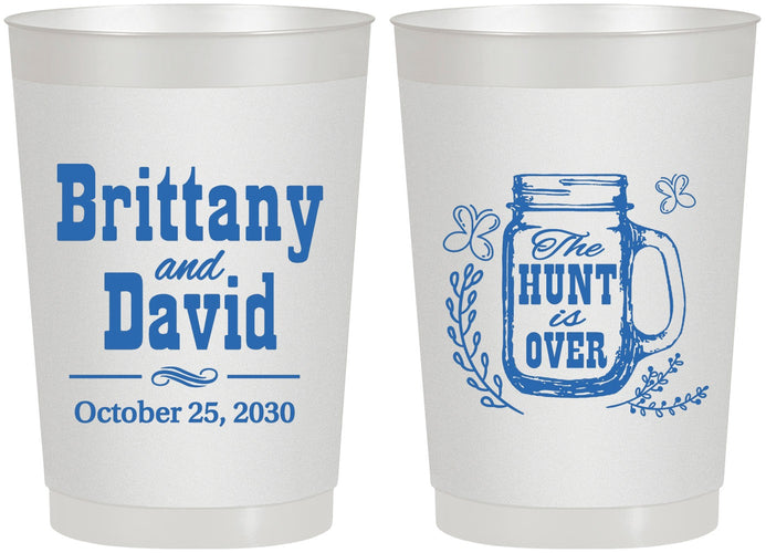 Personalized Wedding 22 oz Frosted Cups - The Hunt Is Over Mason Jar | 223
