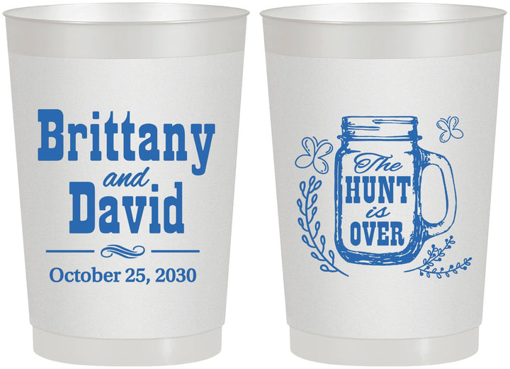 Personalized Wedding 22 oz Frosted Cups - The Hunt Is Over Mason Jar | 223