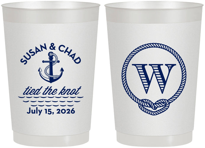 Personalized Wedding 22 oz Frosted Cups - Monogram Nautical | 226