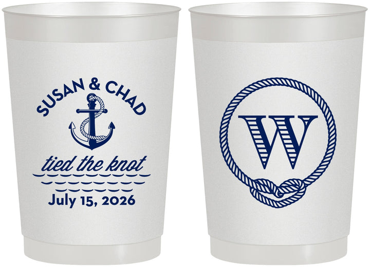 Personalized Wedding 22 oz Frosted Cups - Monogram Nautical | 226
