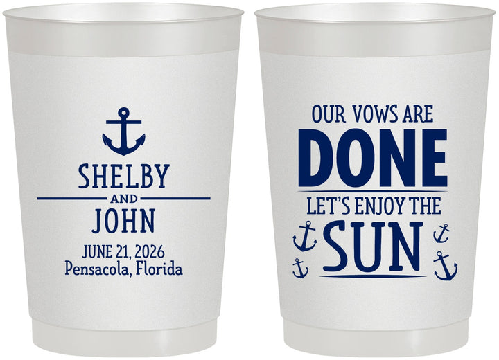 Personalized Wedding 22 oz Frosted Cups - Vows Are Done Nautical | 228