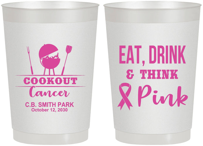 Personalized Awareness 22 oz Frosted Cups - Eat Drink Think Pink | 230009