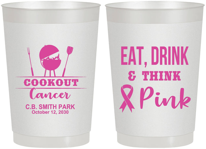 Personalized Awareness 22 oz Frosted Cups - Eat Drink Think Pink | 230009