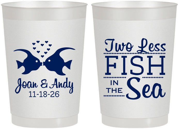 Personalized Wedding 22 oz Frosted Cups - Two Less Fish In The Sea | 231