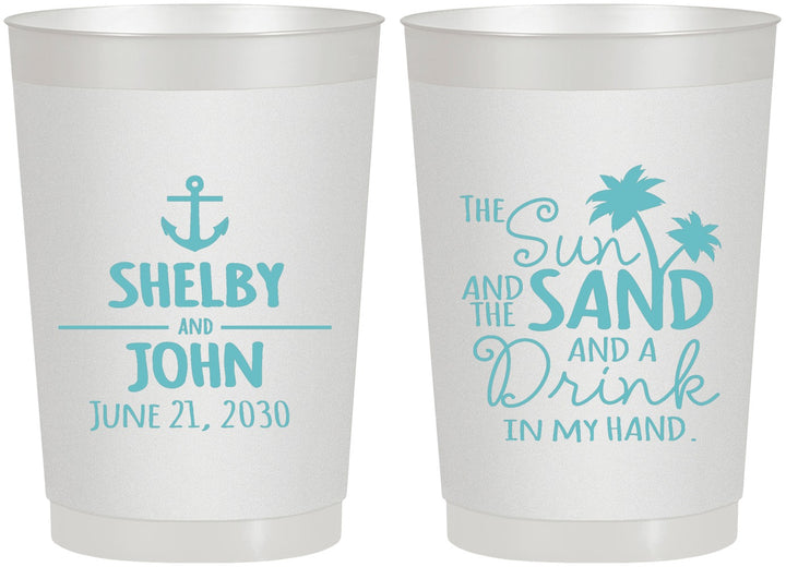 Personalized Wedding 22 oz Frosted Cups - Sun Sand Drink In My Hand | 233