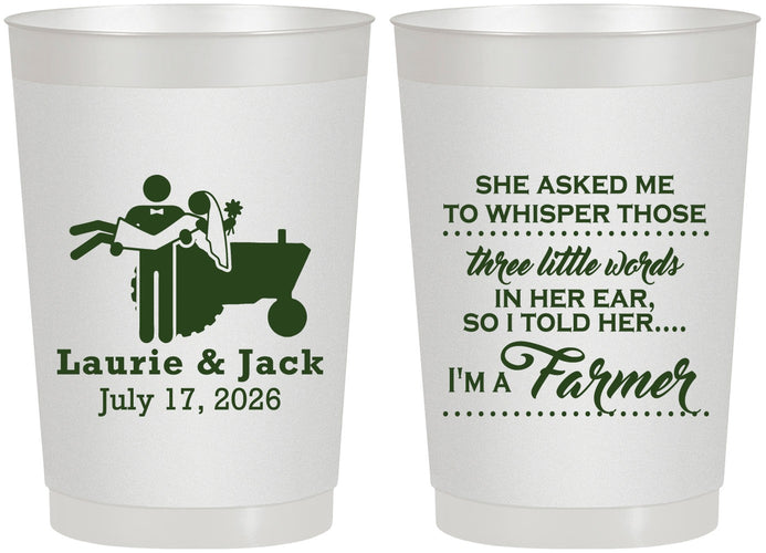 Personalized Wedding 22 oz Frosted Cups - Farmer Tractor | 244