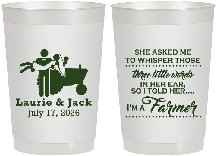 Personalized Wedding 22 oz Frosted Cups - Farmer Tractor | 244