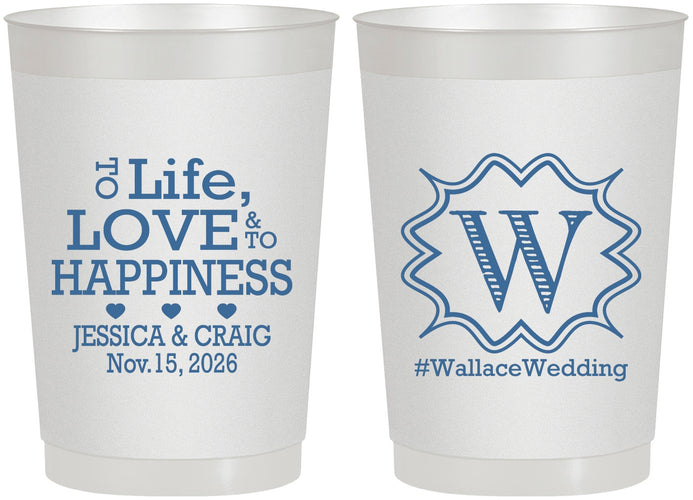Personalized Wedding 22 oz Frosted Cups - Life Love Happiness | 248