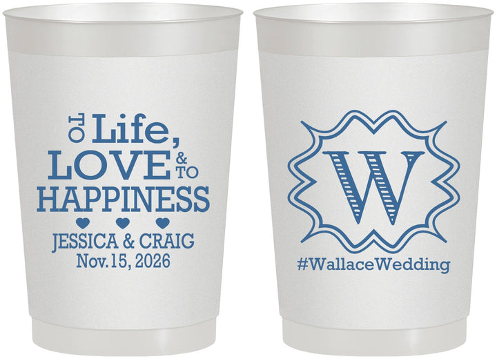 Personalized Wedding 22 oz Frosted Cups - Life Love Happiness | 248