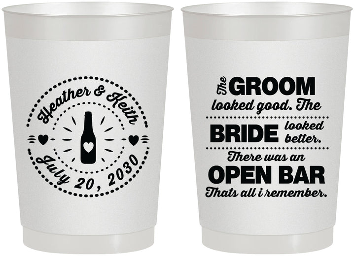 Personalized Wedding 22 oz Frosted Cups - Groom Bride Open Bar | 253