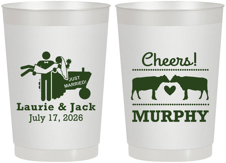 Personalized Wedding 22 oz Frosted Cups - Tractor Cows | 257