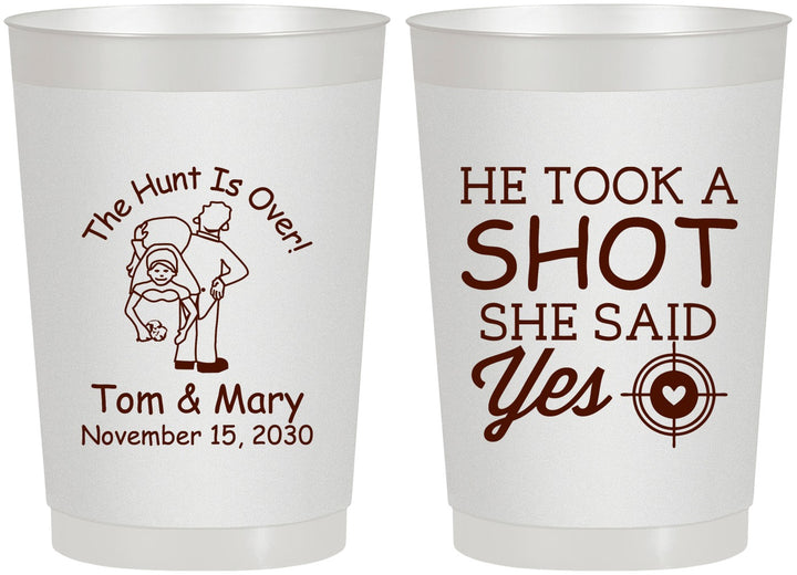 Personalized Wedding 22 oz Frosted Cups - He Took A Shot She Said Yes | 259
