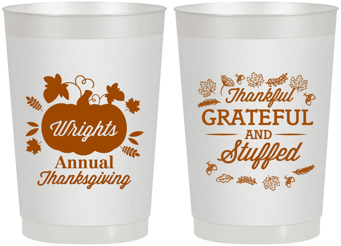 Personalized Thanksgiving 22 oz Frosted Cups - Grateful And Stuffed | 260000