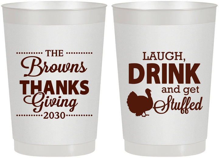 Personalized Thanksgiving 22 oz Frosted Cups - Laugh Drink Stuffed | 260007