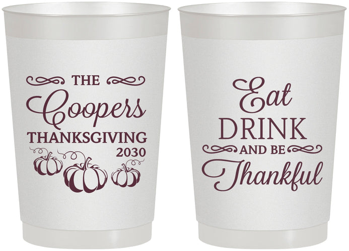 Personalized Thanksgiving 22 oz Frosted Cups - Eat Drink Thankful | 260009