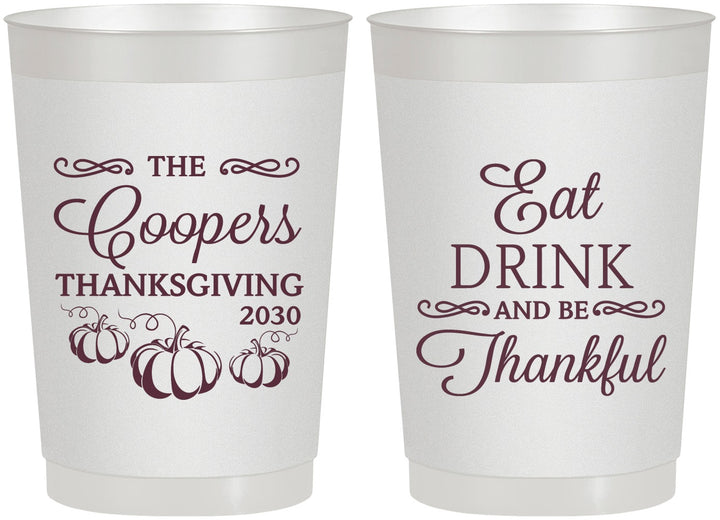 Personalized Thanksgiving 22 oz Frosted Cups - Eat Drink Thankful | 260009