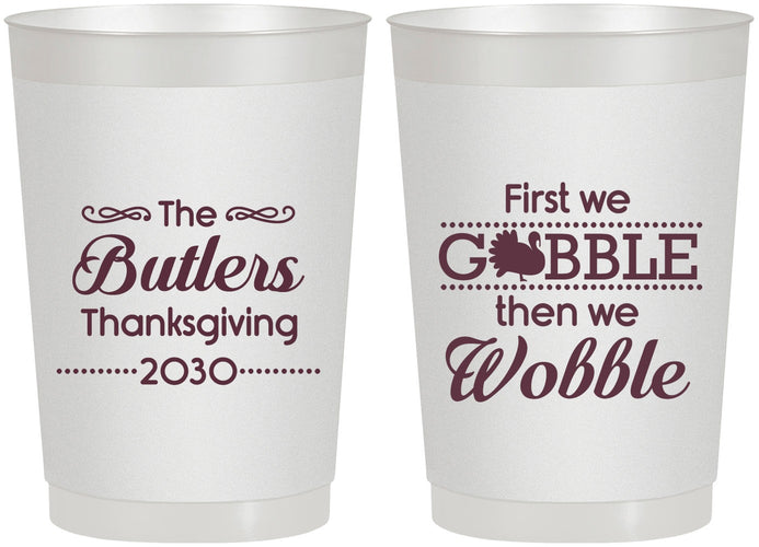 Personalized Thanksgiving 22 oz Frosted Cups - Gobble Til You Wobble | 260013