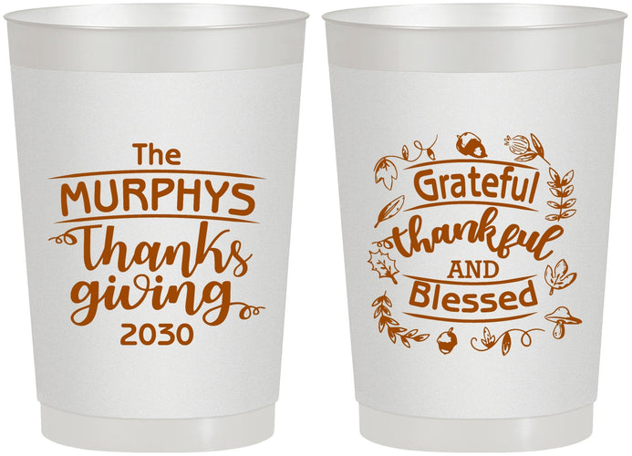 Personalized Thanksgiving 22 oz Frosted Cups - Grateful Blessed | 260028