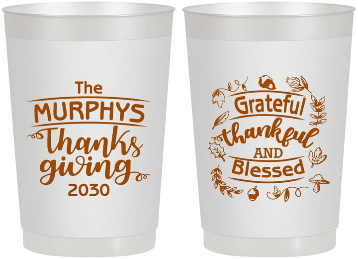 Personalized Thanksgiving 22 oz Frosted Cups - Grateful Blessed | 260028