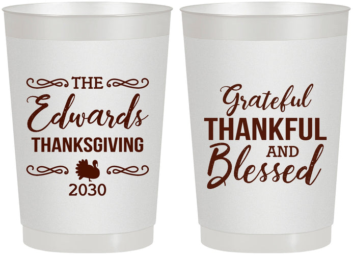 Personalized Thanksgiving 22 oz Frosted Cups - Grateful Blessed | 260030