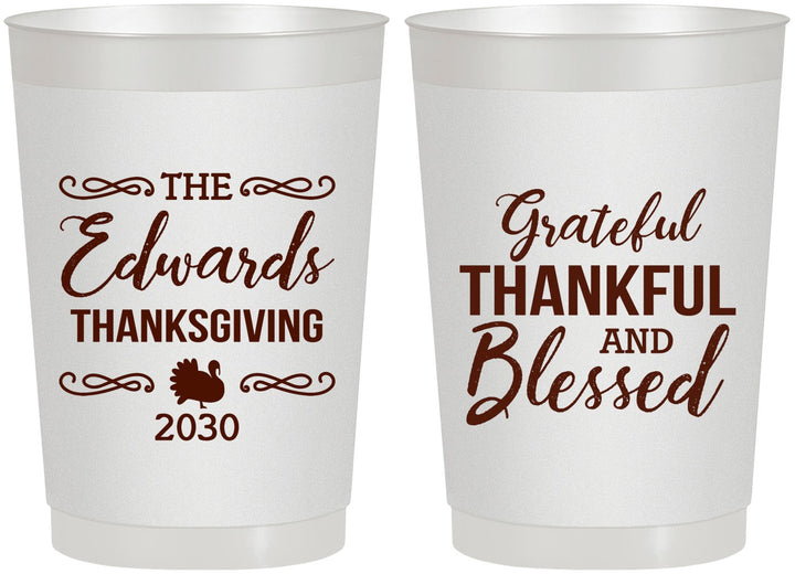 Personalized Thanksgiving 22 oz Frosted Cups - Grateful Blessed | 260030