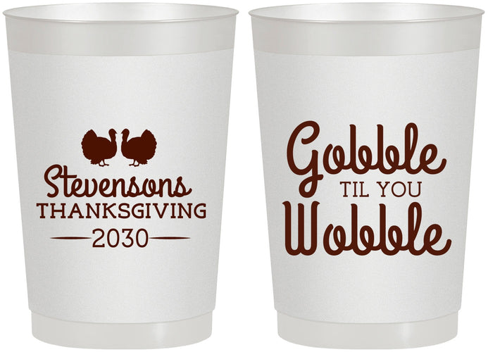 Personalized Thanksgiving 22 oz Frosted Cups - Gobble Til You Wobble | 260034