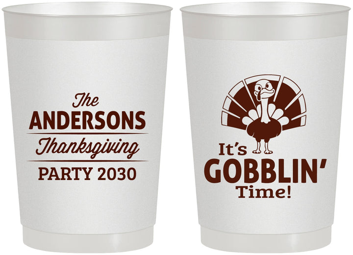Personalized Thanksgiving 22 oz Frosted Cups - Turkey Gobblin | 260035