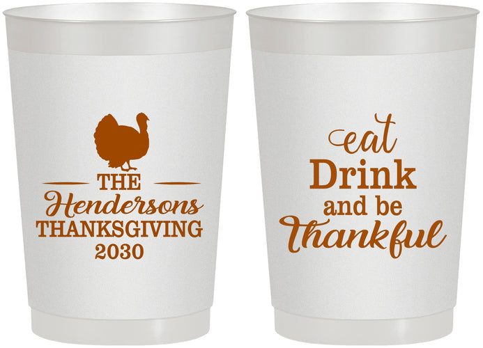 Personalized Thanksgiving 22 oz Frosted Cups - Eat Drink Thankful | 260036