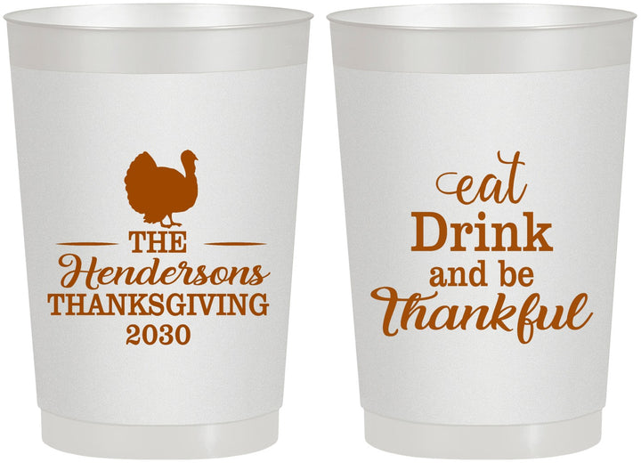 Personalized Thanksgiving 22 oz Frosted Cups - Eat Drink Thankful | 260036
