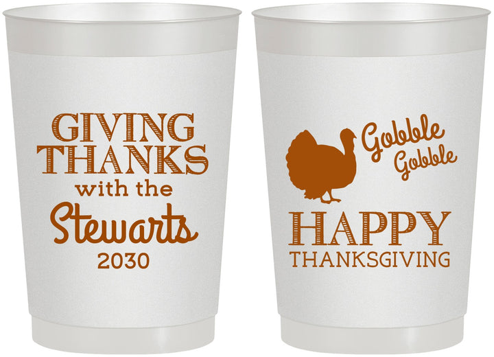 Personalized Thanksgiving 22 oz Frosted Cups - Gobble Gobble | 260040