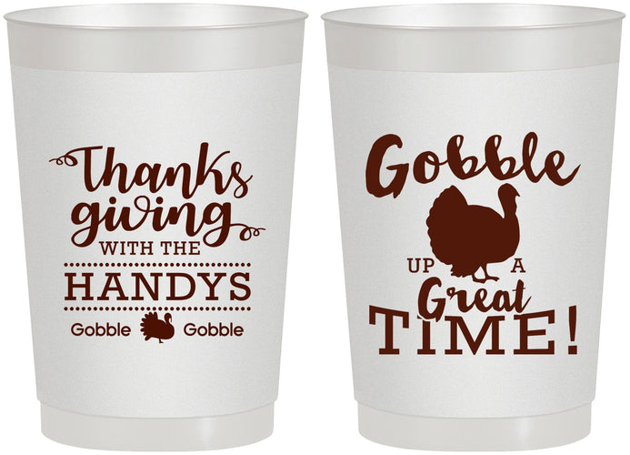 Personalized Thanksgiving 22 oz Frosted Cups - Turkey Gobble | 260043