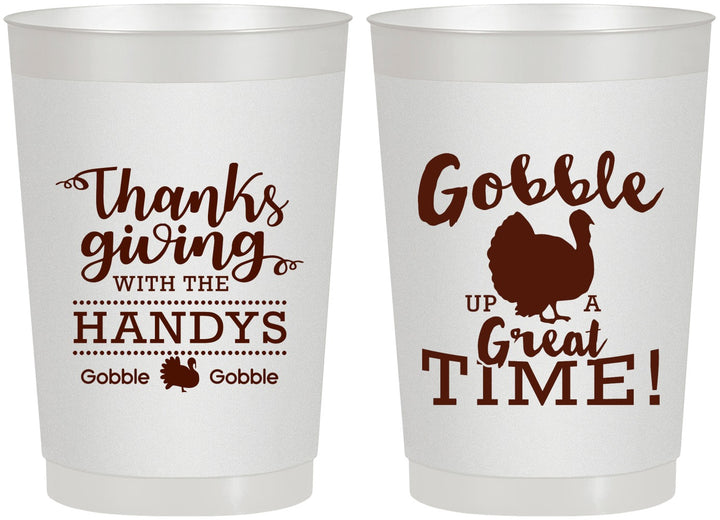 Personalized Thanksgiving 22 oz Frosted Cups - Turkey Gobble | 260043