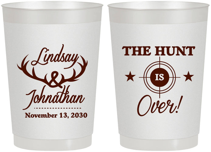Personalized Wedding 22 oz Frosted Cups - The Hunt Is Over | 266