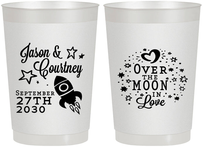 Personalized Wedding 22 oz Frosted Cups - Over The Moon In Love | 267