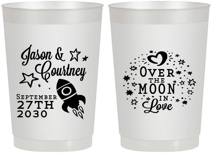 Personalized Wedding 22 oz Frosted Cups - Over The Moon In Love | 267