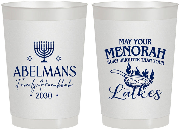 Personalized Hanukkah 22 oz Frosted Cups - Menorah Latkes | 270019