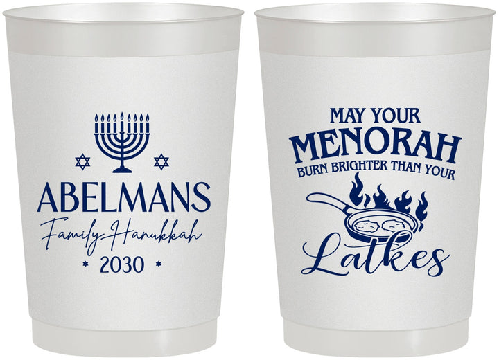Personalized Hanukkah 22 oz Frosted Cups - Menorah Latkes | 270019