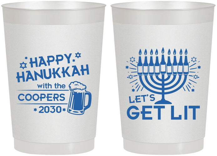 Personalized Hanukkah 22 oz Frosted Cups - Lets Get Lit | 270021
