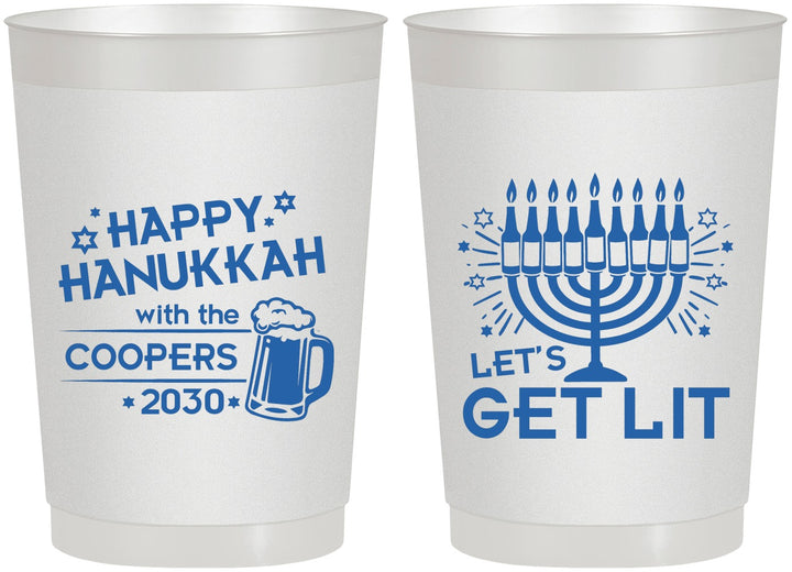 Personalized Hanukkah 22 oz Frosted Cups - Lets Get Lit | 270021