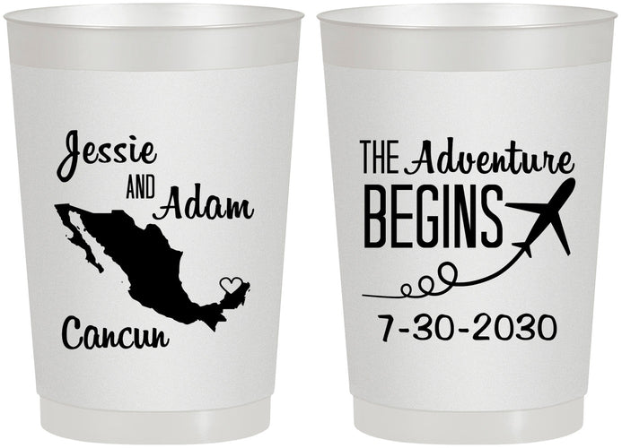 Personalized Wedding 22 oz Frosted Cups - The Adventure Begins | 275